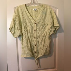 Yellow striped button up tie bottom shirt